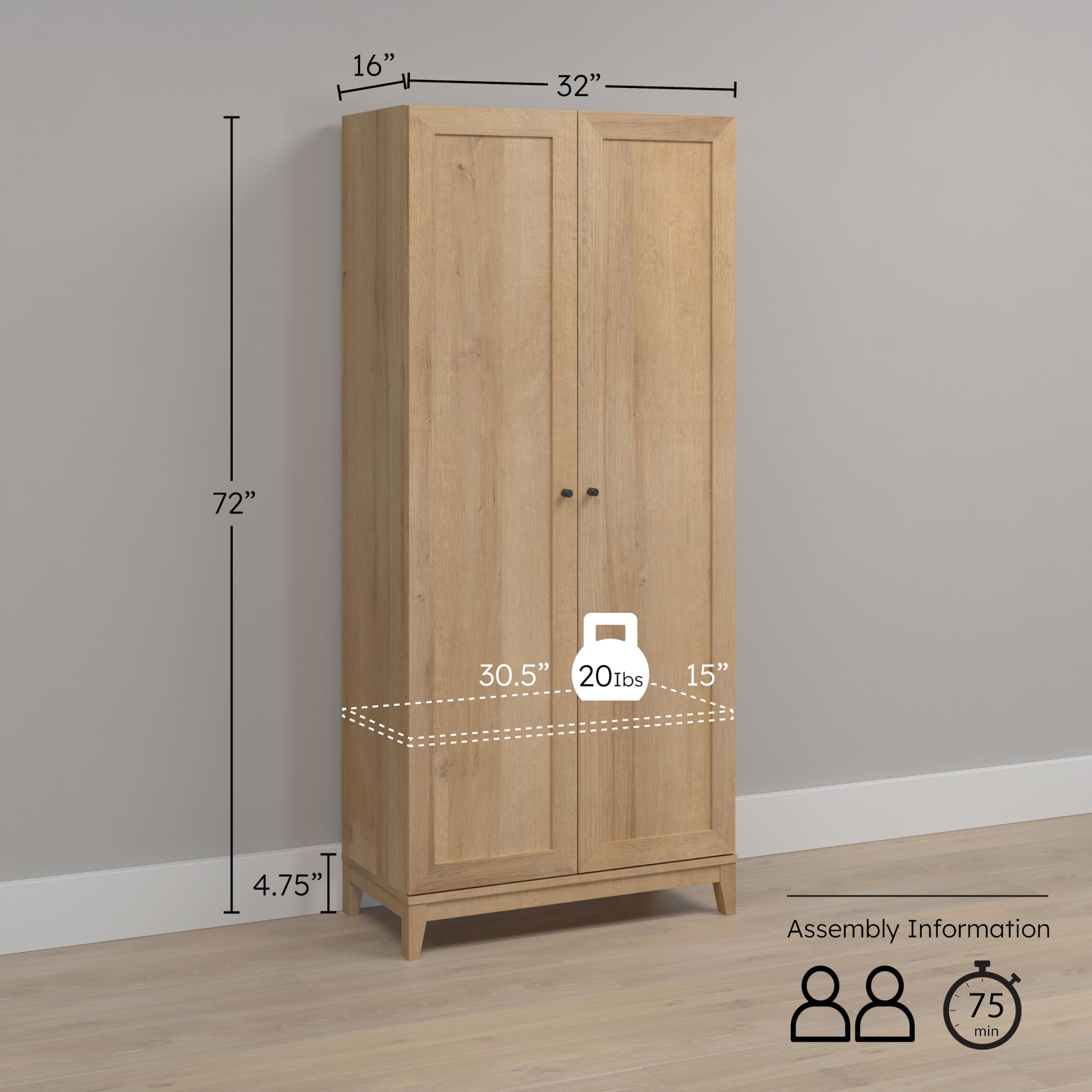 72" Tall Storage Cabinet with Wood Legs, Pantry Cabinet with 3 Adjustable Shelves,