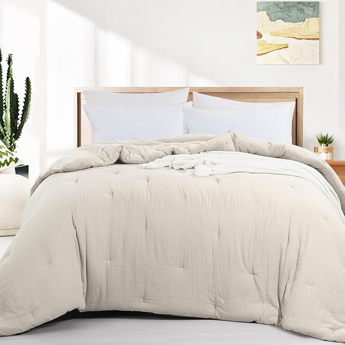 100% Cotton Muslin Comforter Oversized King 120x120, Lightweight and Breathable
