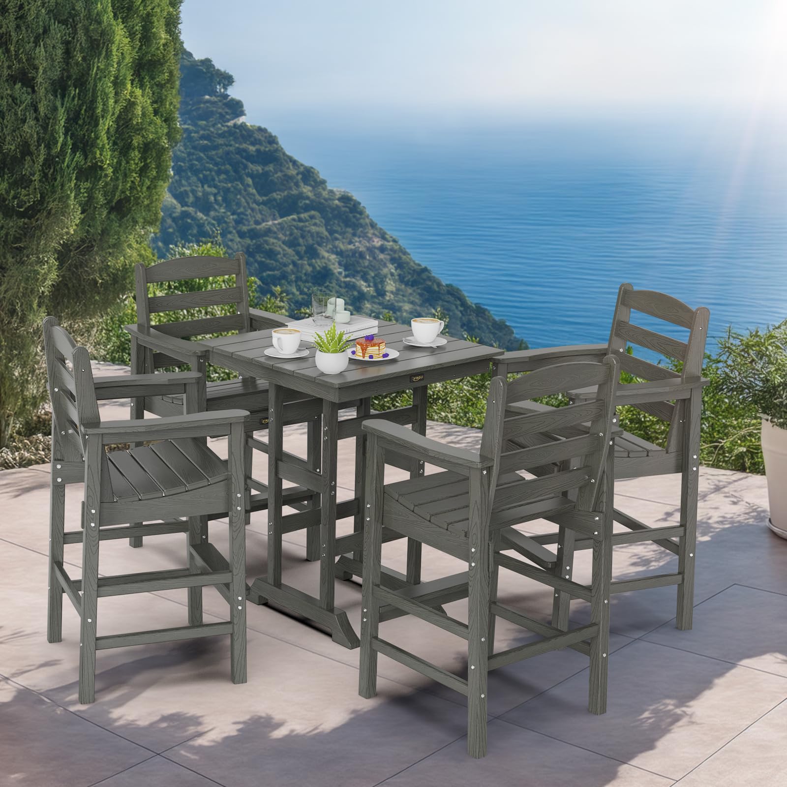 Outdoor Bar Stools Set of 2, HDPE Weather Resistance Tall Adirondack Chairs Outdoor Bar