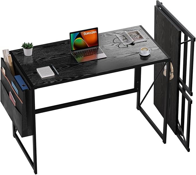 Small Folding Desk, 31.5 Inch Spaces Saving Foldable Table with Storage Pocket
