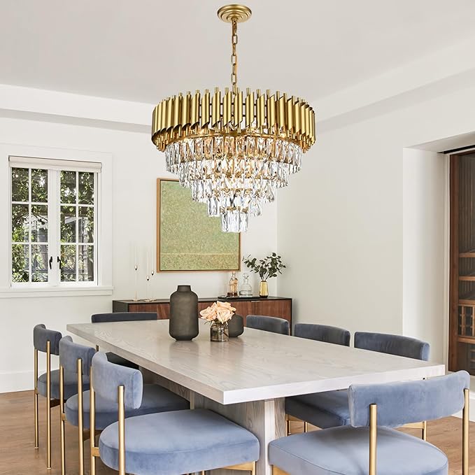 11-Light Modern Round Crystal Chandelier Lights, 5 Tiers Luxury Pendant Ceiling Light