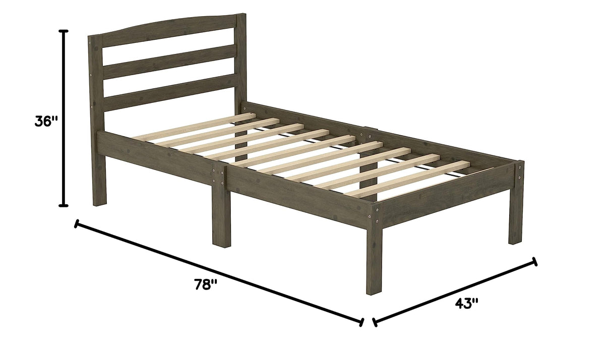 HOMES: Inside + Out Evins Farmhouse Wood Twin-Size Platform Bed for Bedroom, Gray