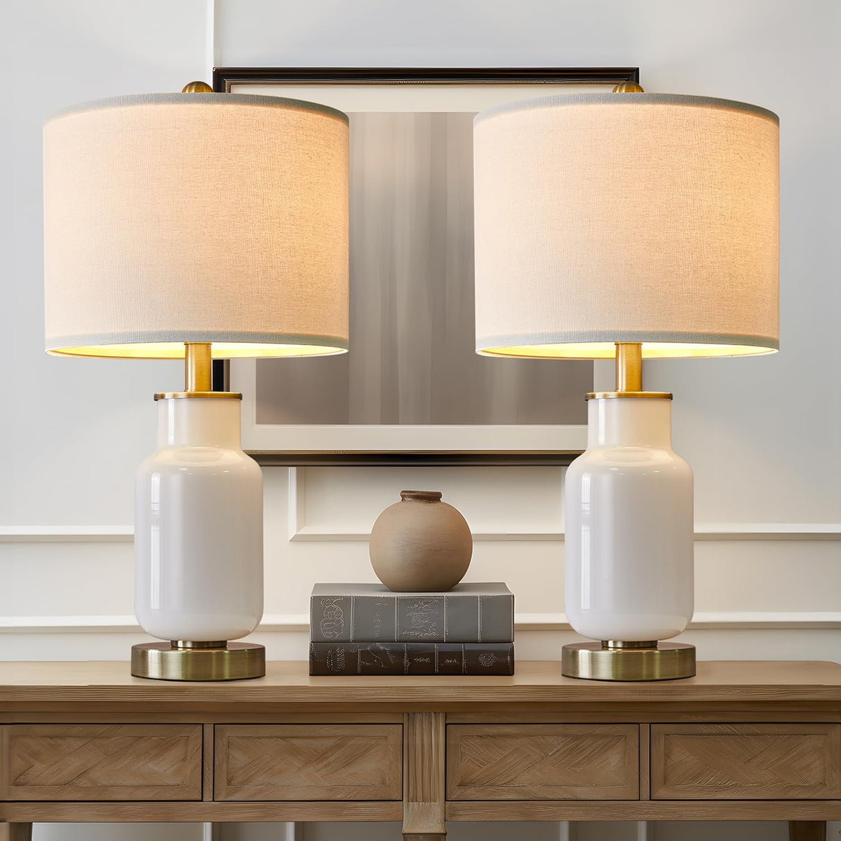 21.25" Table Lamp Set of 2 Modern Lamp for Living Room Glass Nightstand Lamp