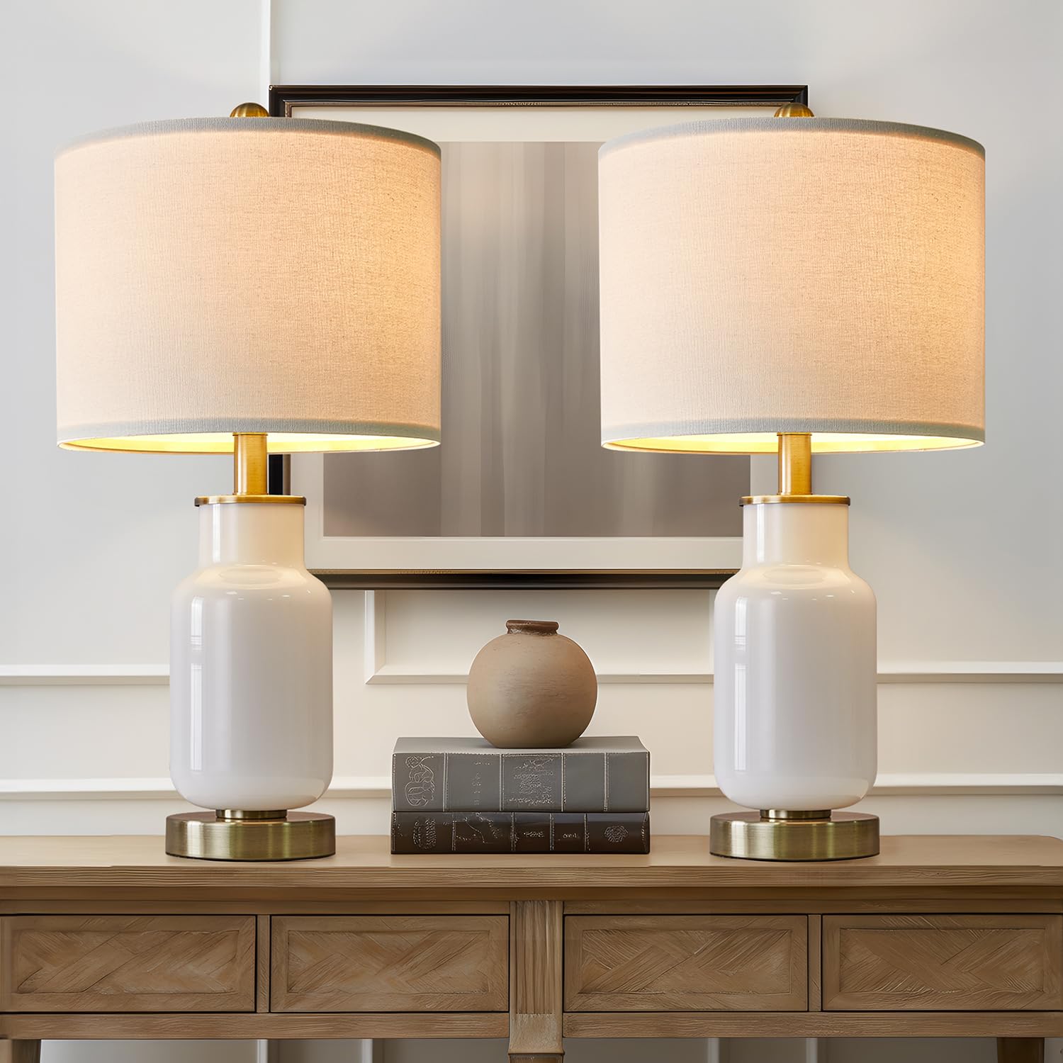 21.25" Table Lamp Set of 2 Modern Lamp for Living Room Glass Nightstand Lamp