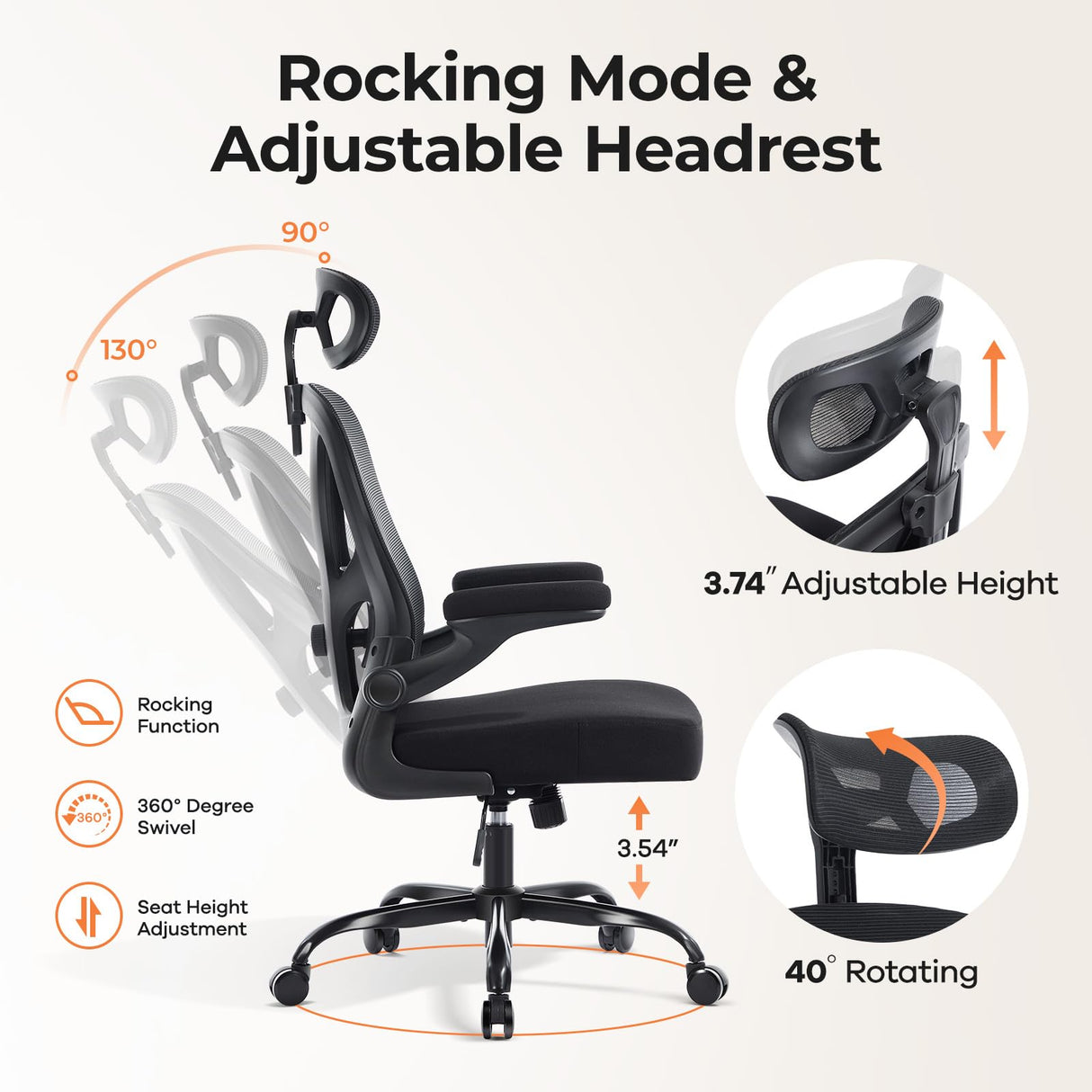 Ergonomic Office Chair with Lumbar Support and Adjustable Headrest