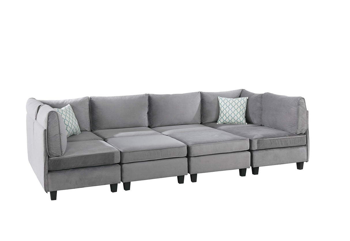 Gray Velvet 8Pc Modular Sectional Sofa