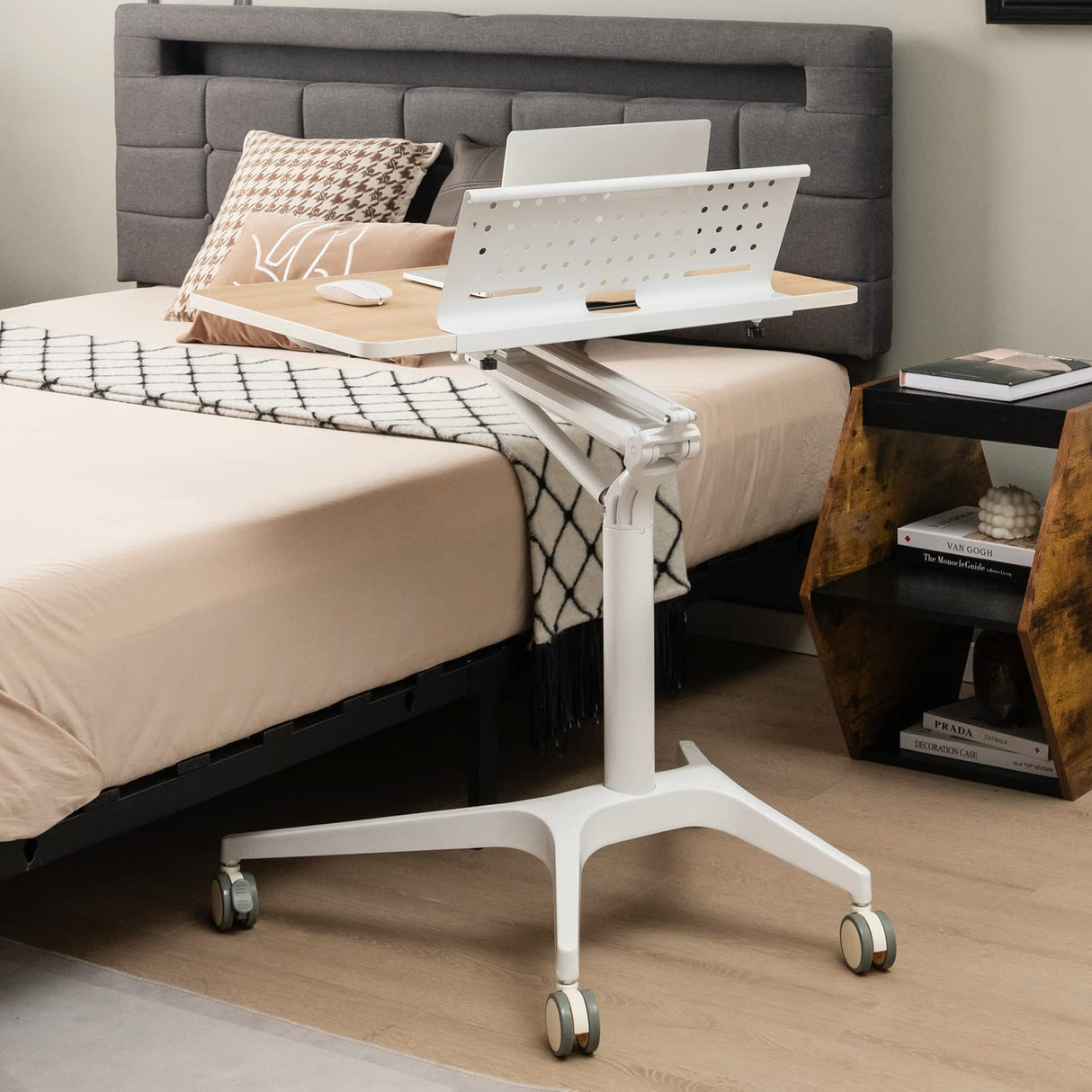 Mobile Standing Desk, Height Adjustable Sit to Stand Desk with Detachable Holder