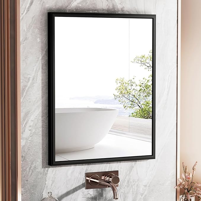 24x30 Inch LED Bathroom Mirror with Black Frame, Backlit and Front Lighted Bathroom Mirrors