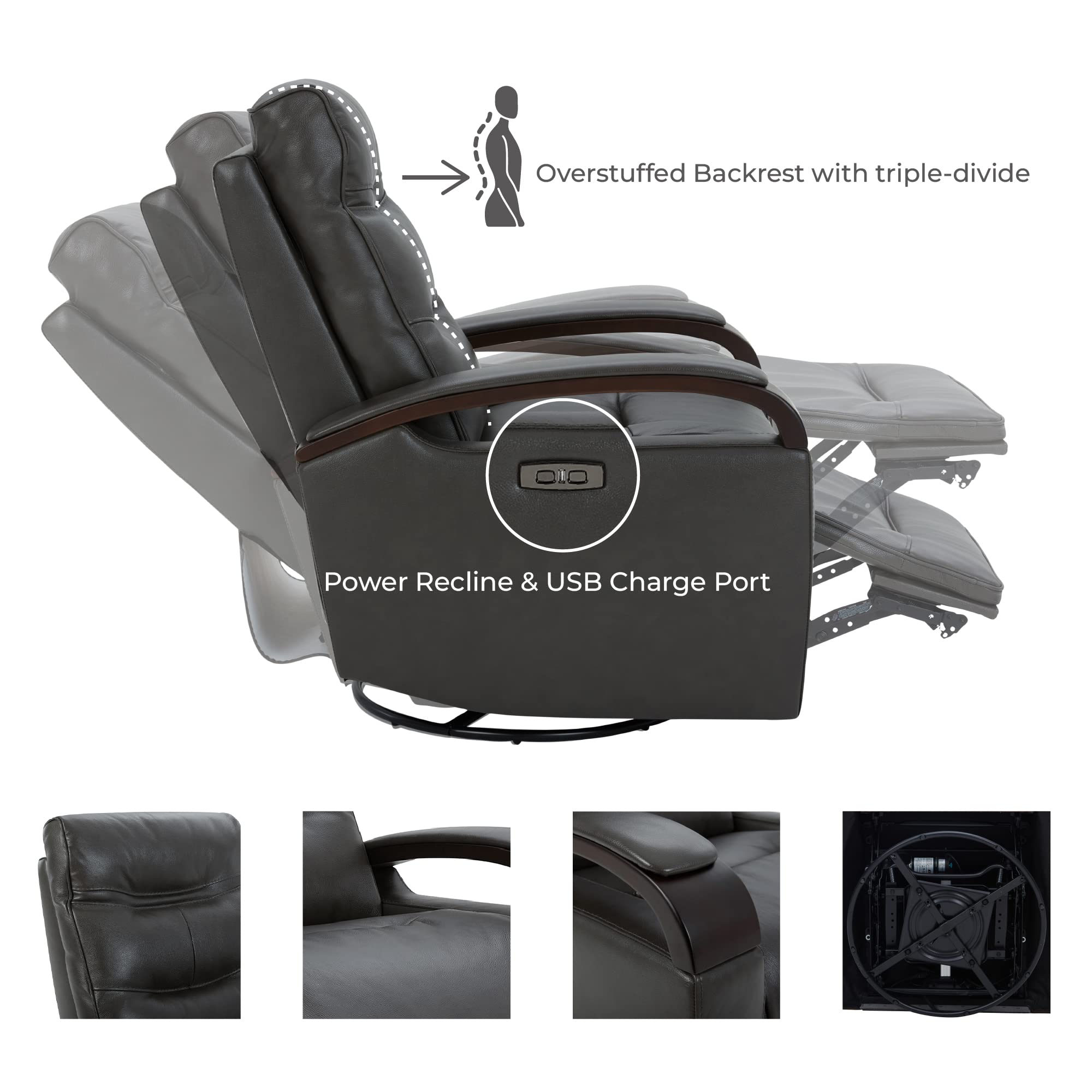 ChitaLux Power Glider Swivel Recliner Chair – Leather, USB & Power Headrest
