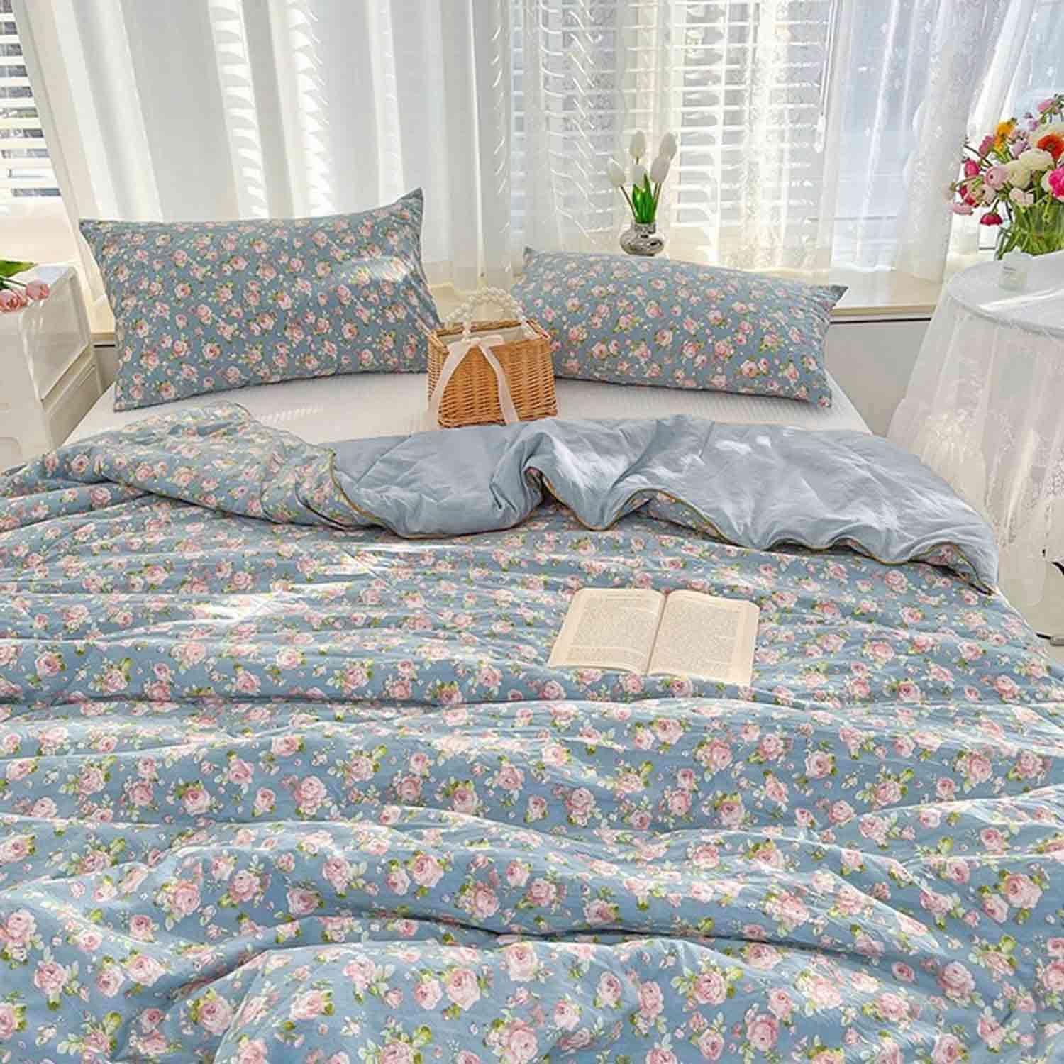 Blue Floral Queen Size Comforter Set