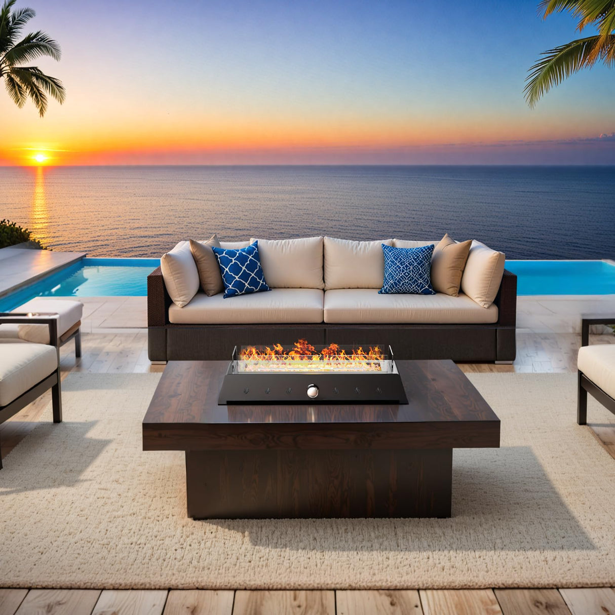 28'' Tabletop Fire Pit Table, 40,000 BTU Propane Fire Pit with Bottom Air Intake