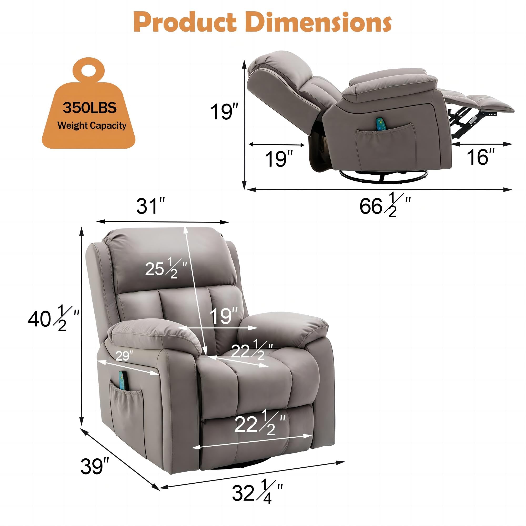 HomeRest Swivel Rocker Recliner – Microfiber Tech Fabric