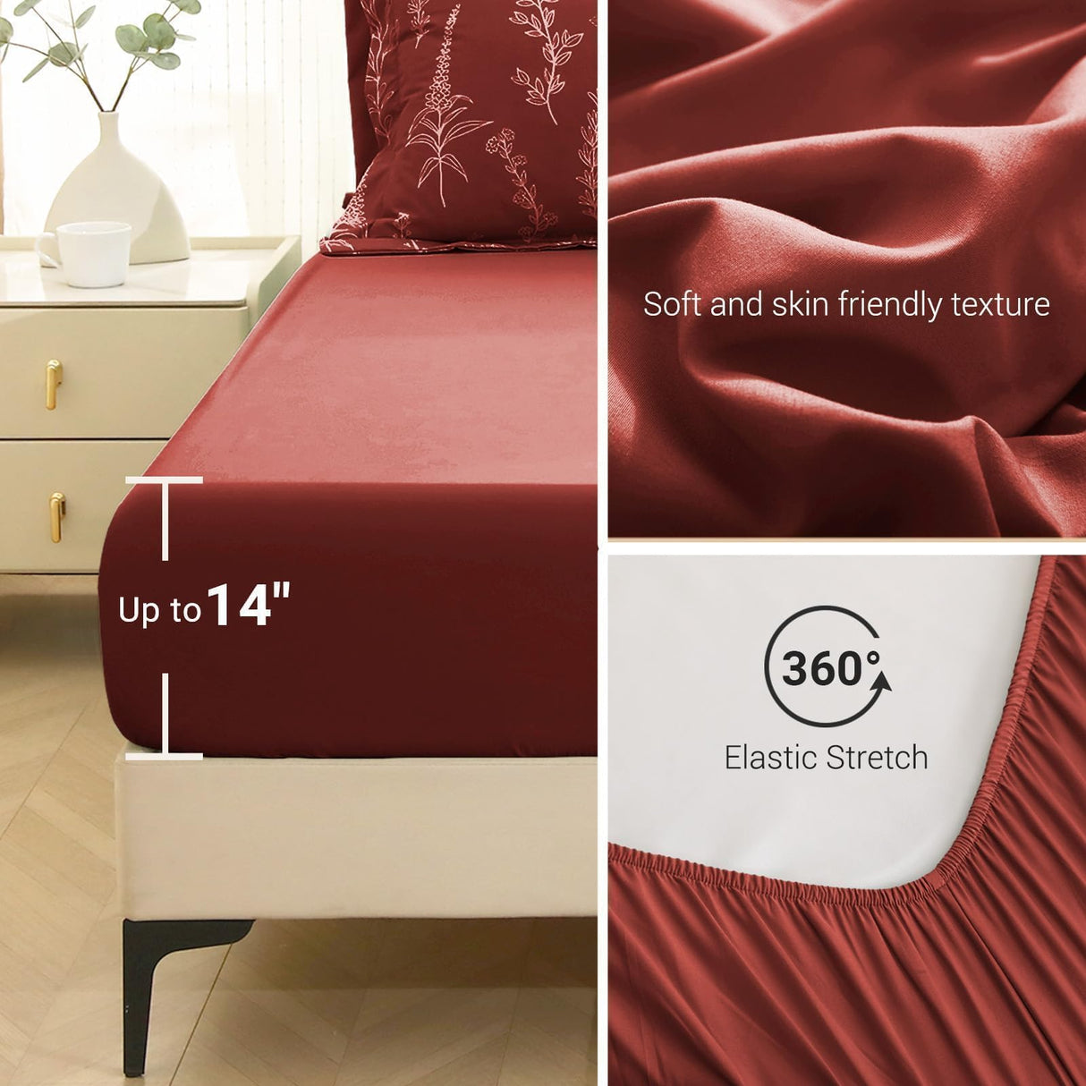 Terracotta Bed in a Bag Queen 7 Pieces, Queen Comforter Set Reversible Botanical Flowers Design,