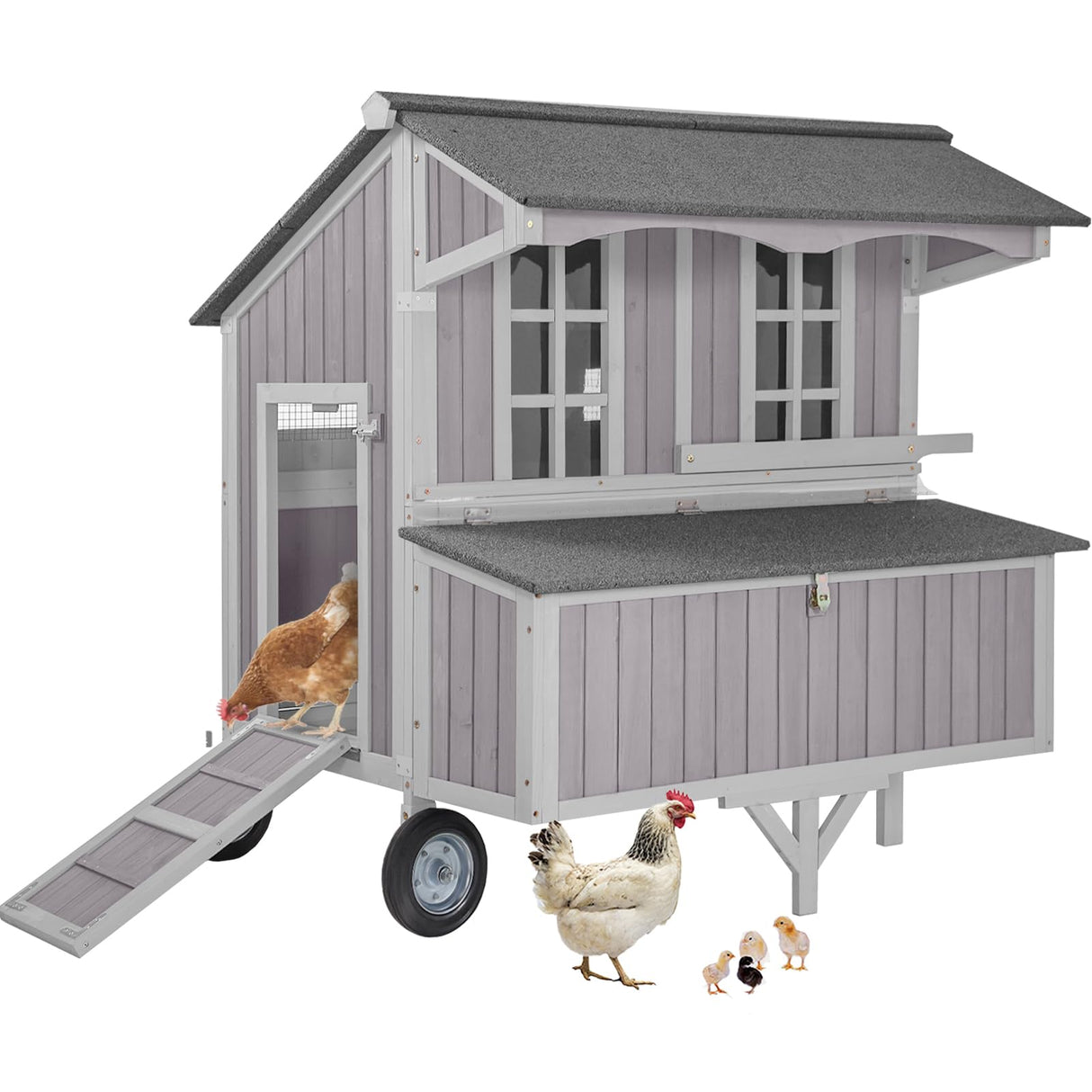 RollRoost Chicken Coop With Large Wheels, Waterproof Roof & Expandable Design