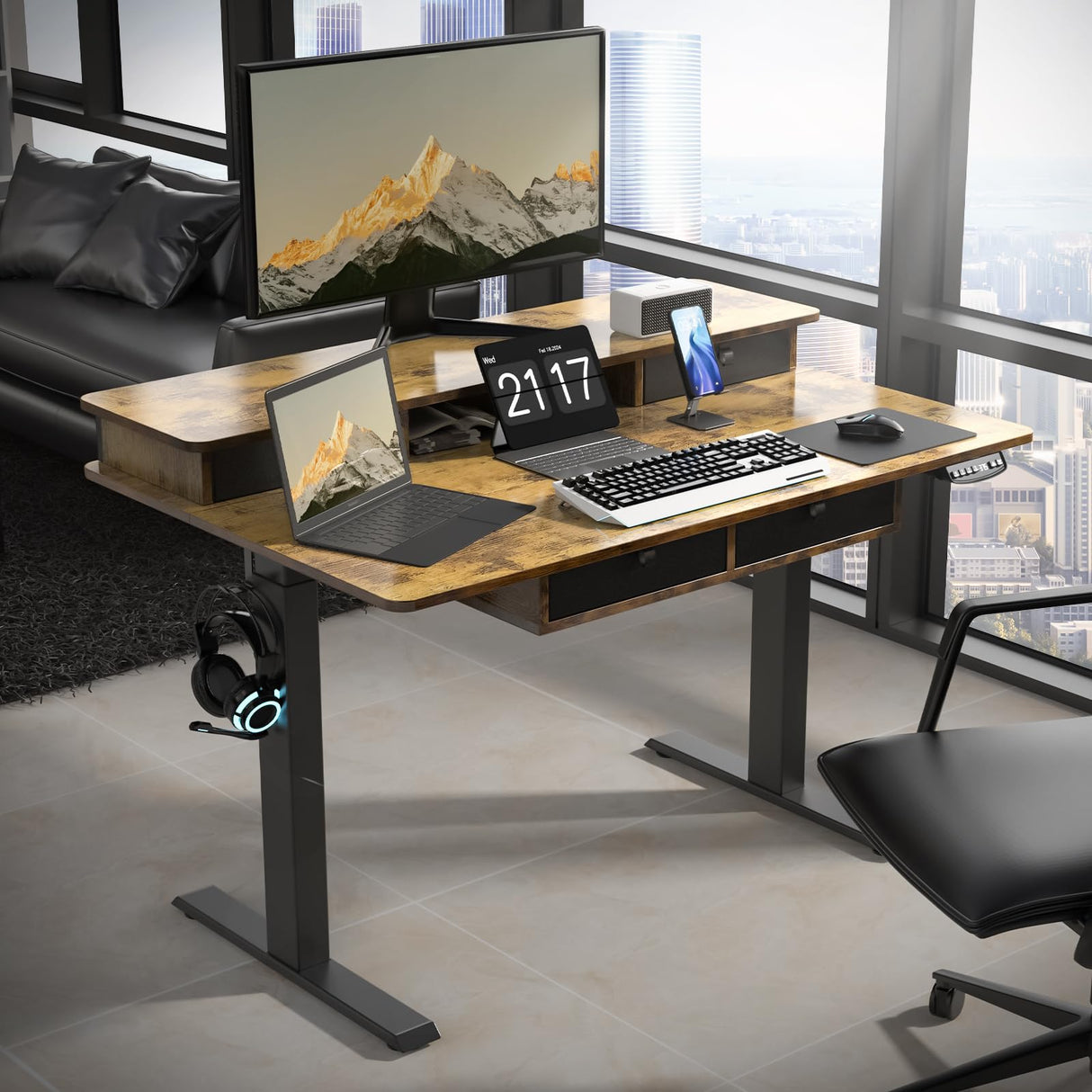 48 * 30 Inches Electric Standing Widened Desk Adjustable Height with 4 Drawers