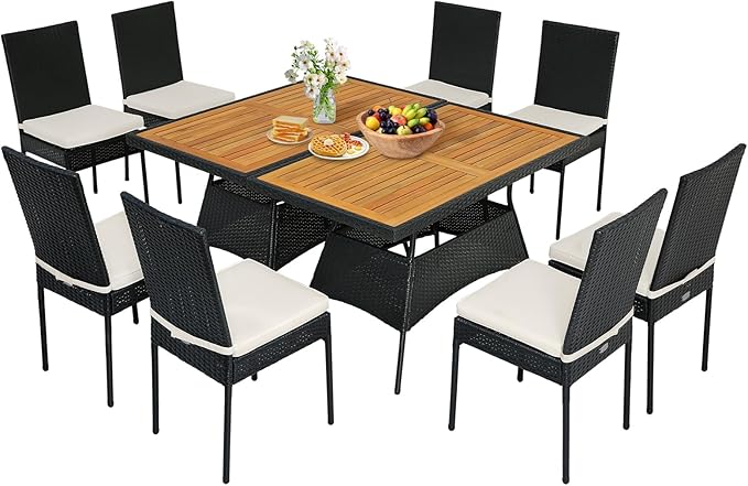 5 Piece Patio Wicker Dining Set, Outdoor Rattan Table and Chairs