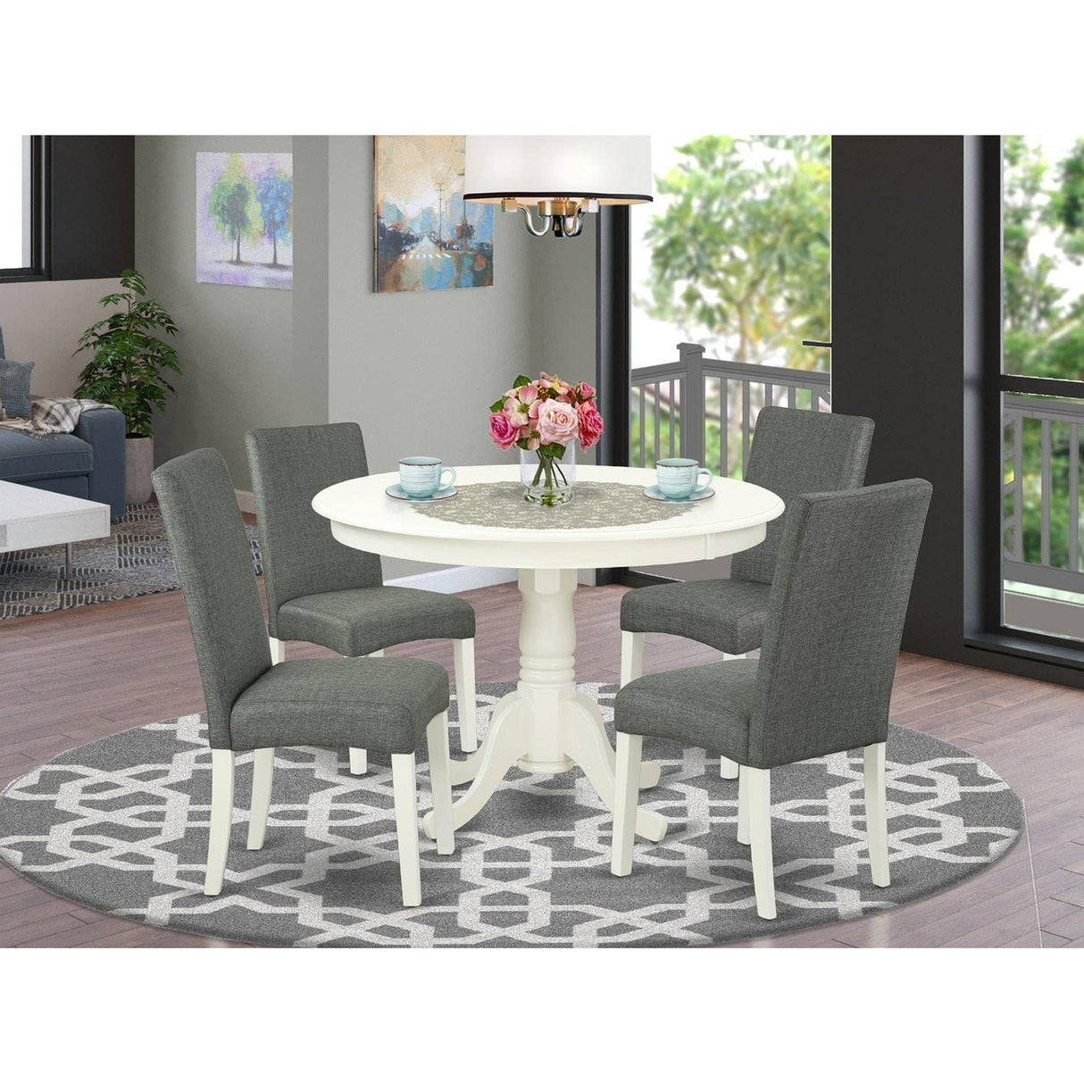 HLDR5-LWH-07 5 Piece Dinette Set for 4 Includes a Round Dining Room Table with Pedestal