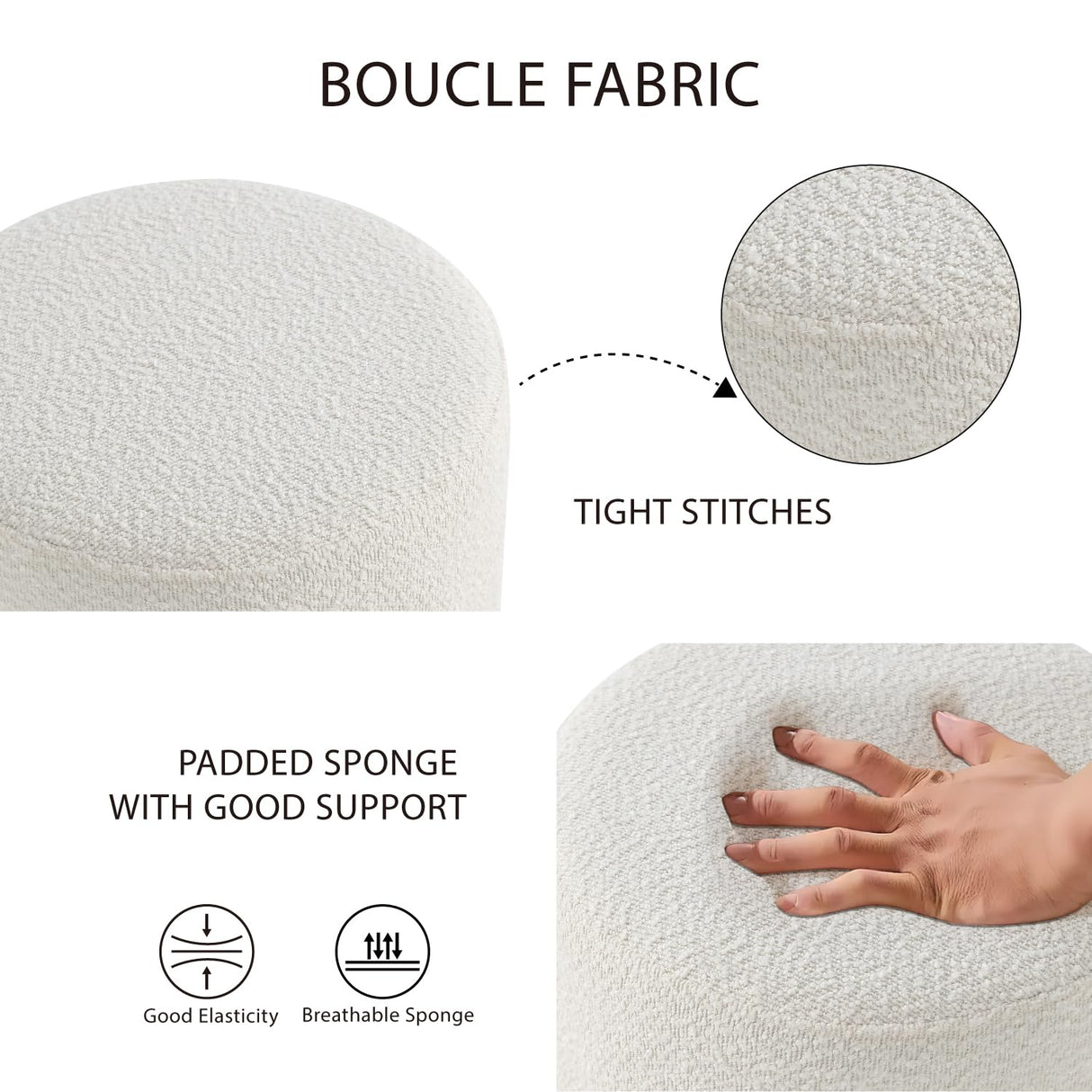 Modern Round Ottoman with Soft Padded Seat, Multifunctional Vanity Chairs for Makeup