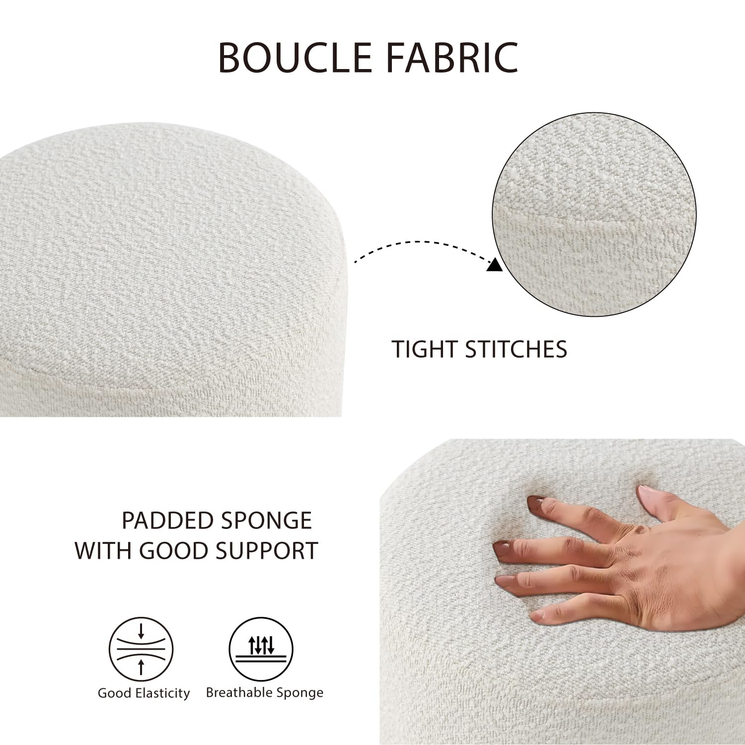 Modern Round Ottoman with Soft Padded Seat, Multifunctional Vanity Chairs for Makeup