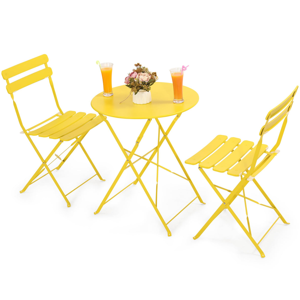 Outdoor 3 Piece Patio Bistro Set, Folding Bistro Table and 2 Folding Chairs