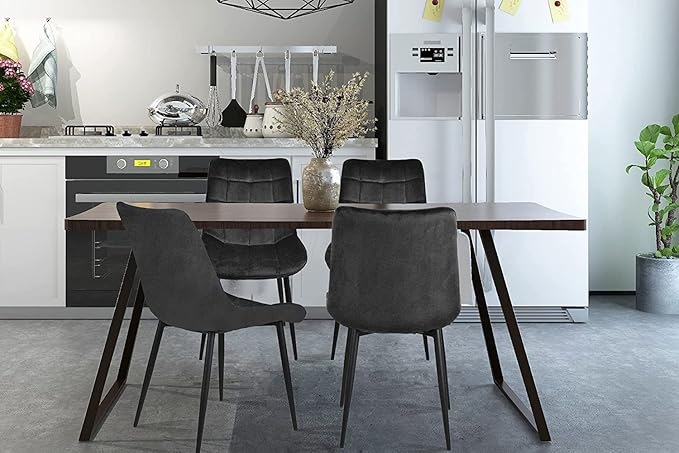 Navy Blue Velvet Dining Chairs Set of 4 with Metal Legs - No Assembly Required