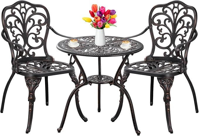 Bistro Set 3 Piece Outdoor, Bistro Table and Chairs Set of 2, All Weather Patio Bistro Set