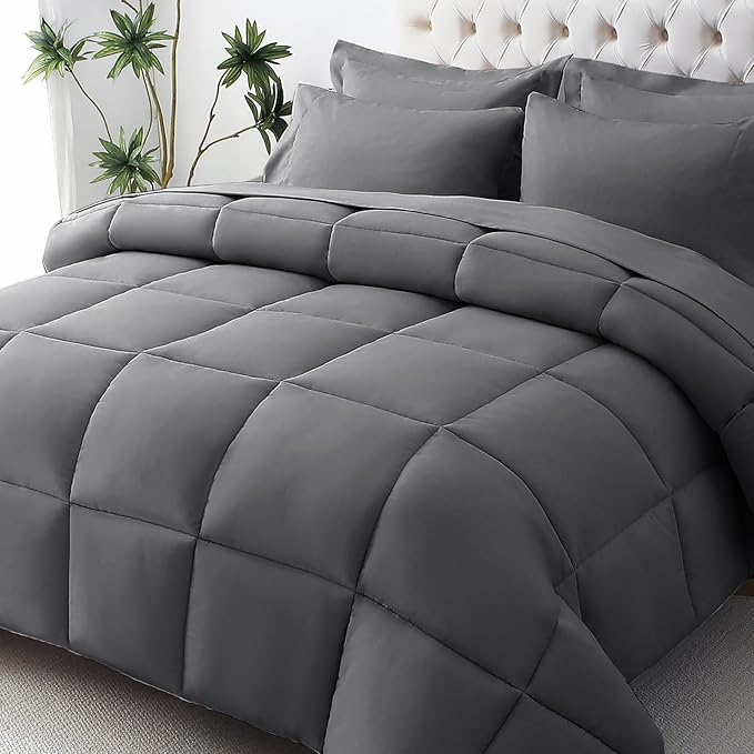 Queen Comforter Set, 7-Piece Bed in a Bag Queen, Ultra-Soft Comforters Queen Size