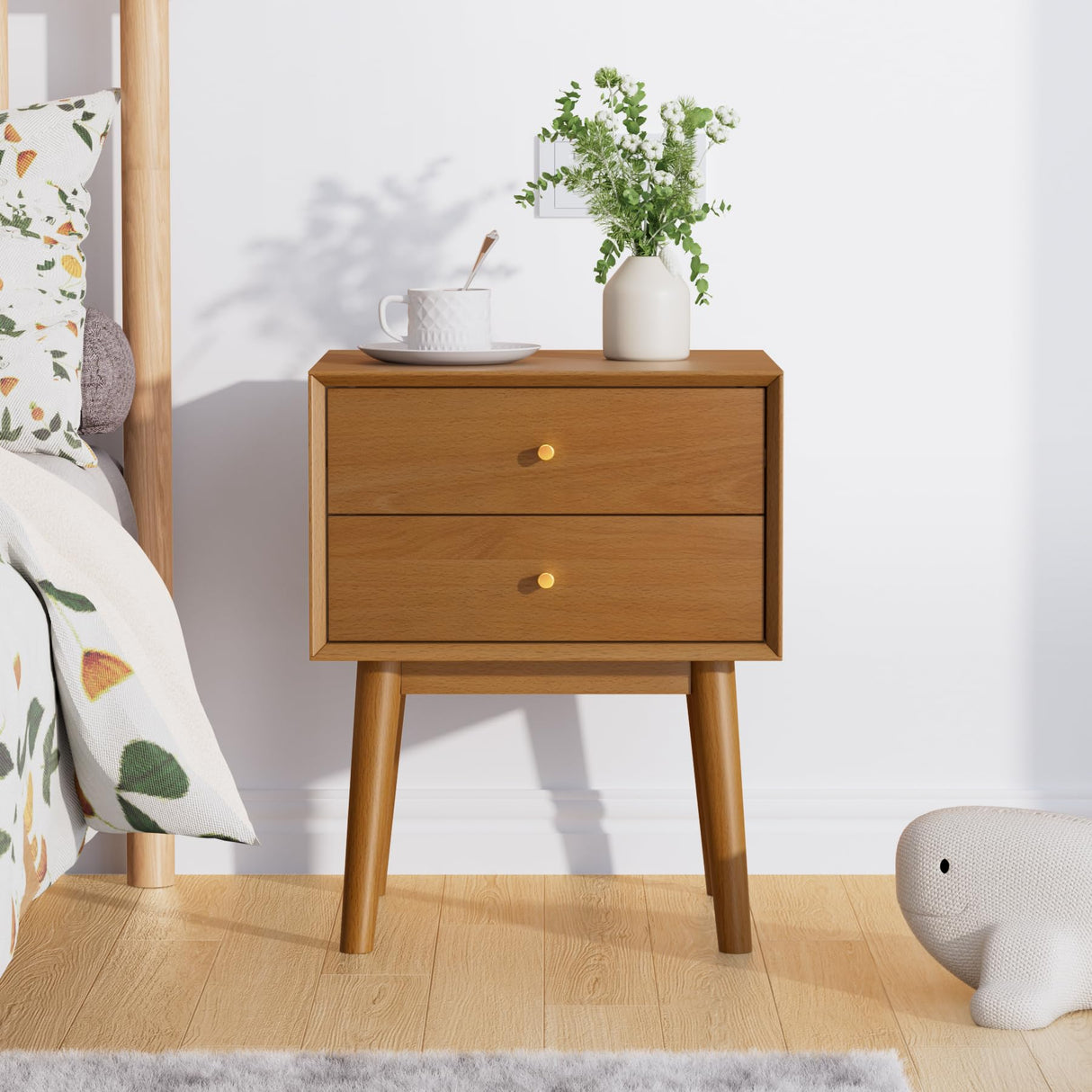 Mid Century Modern Nightstand, 2 Drawers