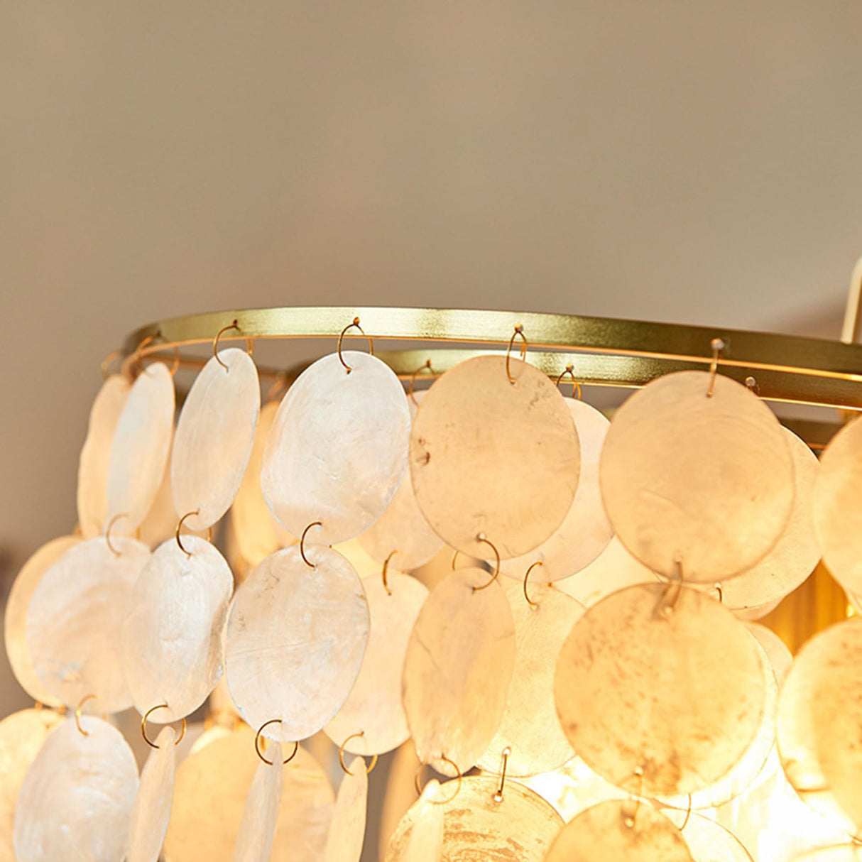 6-Light Capiz Shell Chandelier | Gold Flush Mount Pendant Light for Ceiling
