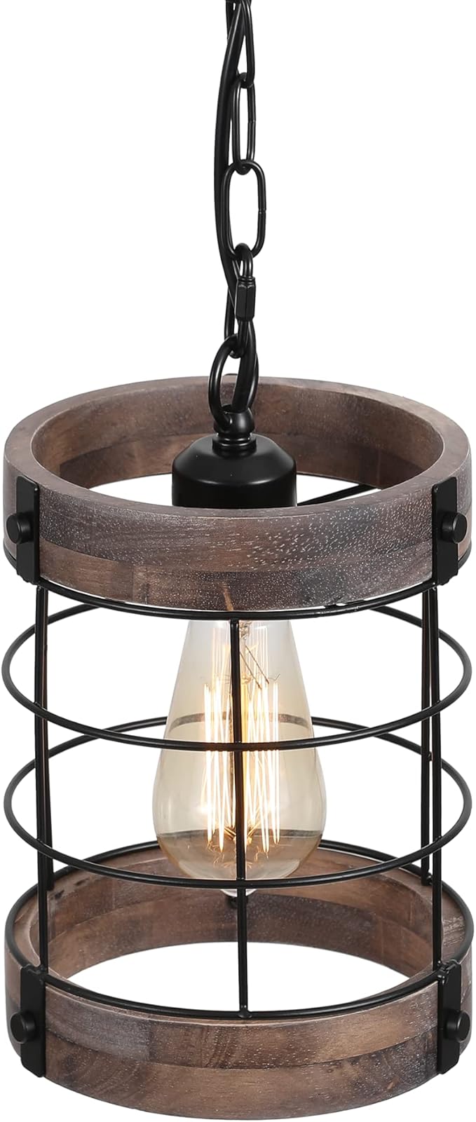 LamQee 24 Inch Farmhouse Dining Room Light Fixture, 6 Lights Modern Farmhouse Chandelier with Wood and Black Metal Shade, Large Rustic Chandeliers Hanging Pendant Lighting for Kitchen Entryway Foyer