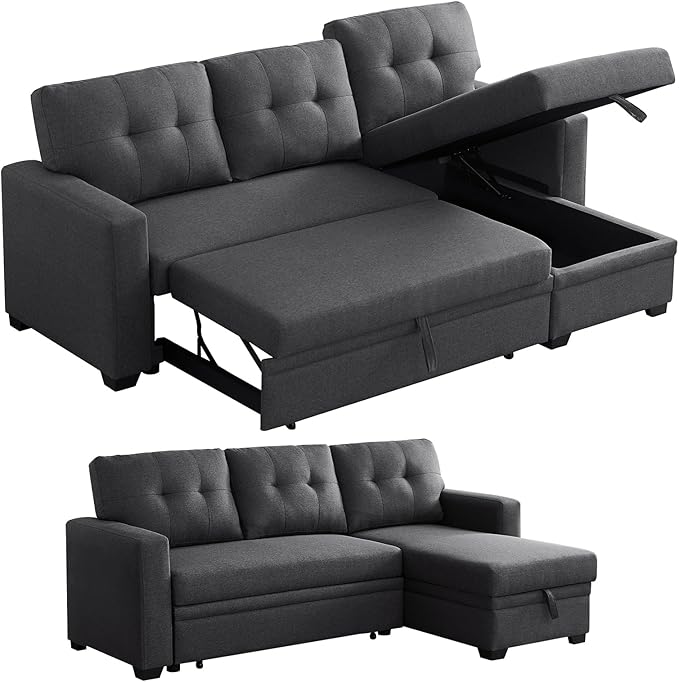 L Shaped Sleeper Sofa Bed Chaise Lounge for Home Living Room