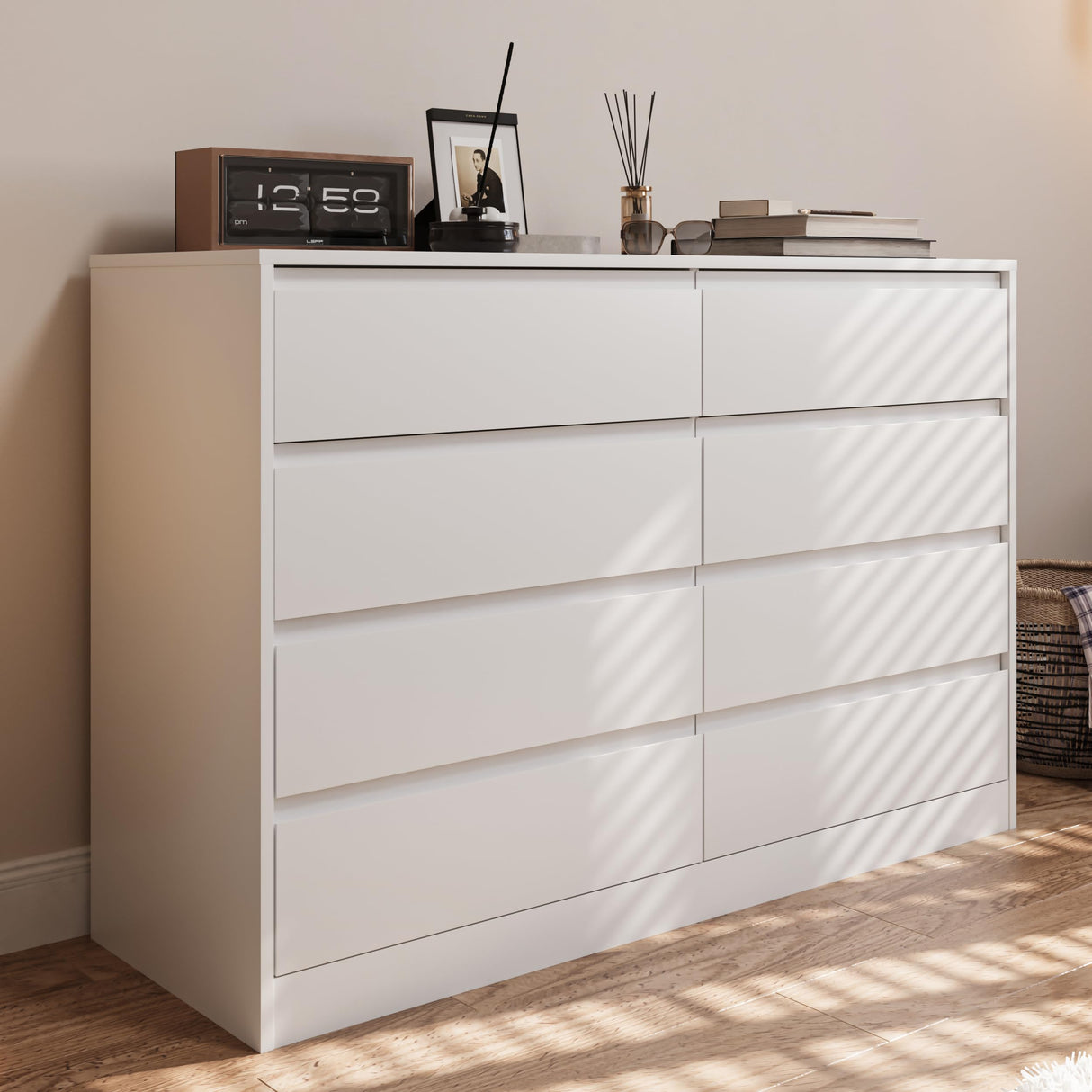 White Dresser for Bedroom with 8 Drawers