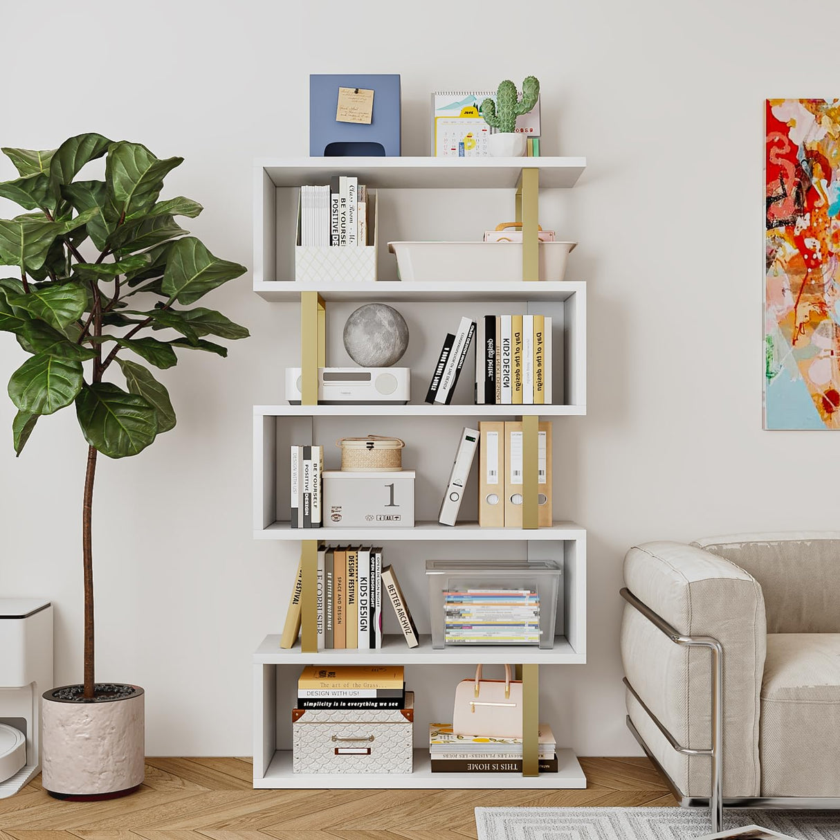 Bookshelf Geometric Bookcase S Shaped Industrial Bookshelf Storage Display Stand