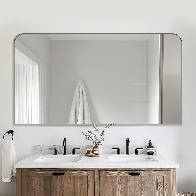 Black Metal Framed Wall Mirror – Modern Décor
