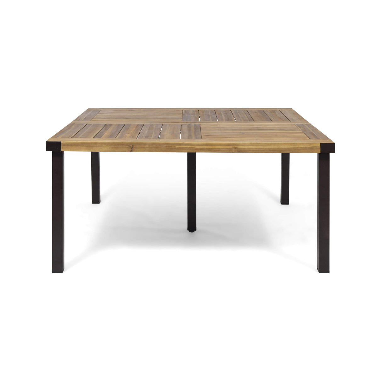 Lankershim Outdoor Acacia Wood Dining Table, Teak and Rustic Metal