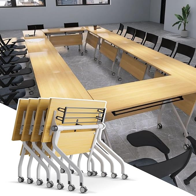 6-Pack Folding Conference Table for 12-16 People,Modern Flip Top Training Room