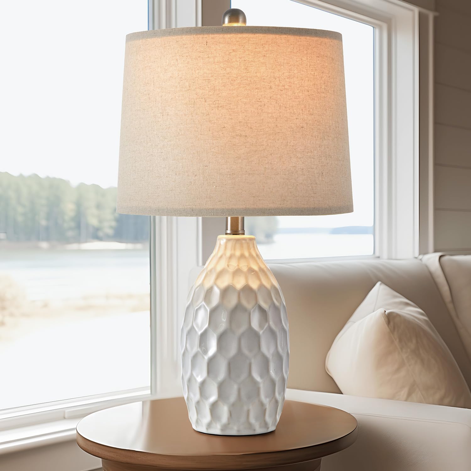 21.5" Modern Ceramic Table Lamp Set of 2 Industrial Boho Metal Bedside Lamp