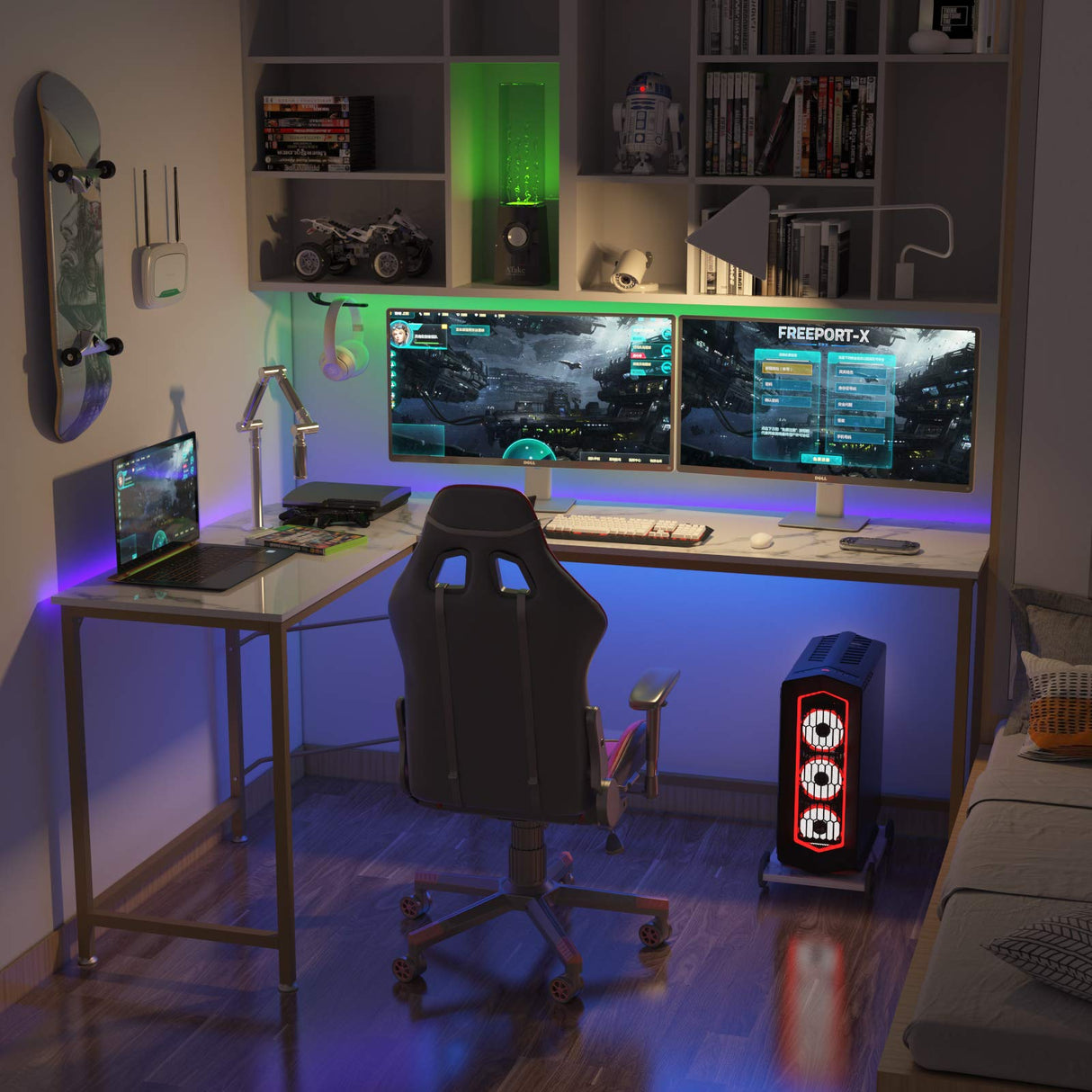 Reversible L Shaped Desk White - 66.1" Corner Gaming Computer Desk, Office Workstation Modern Home