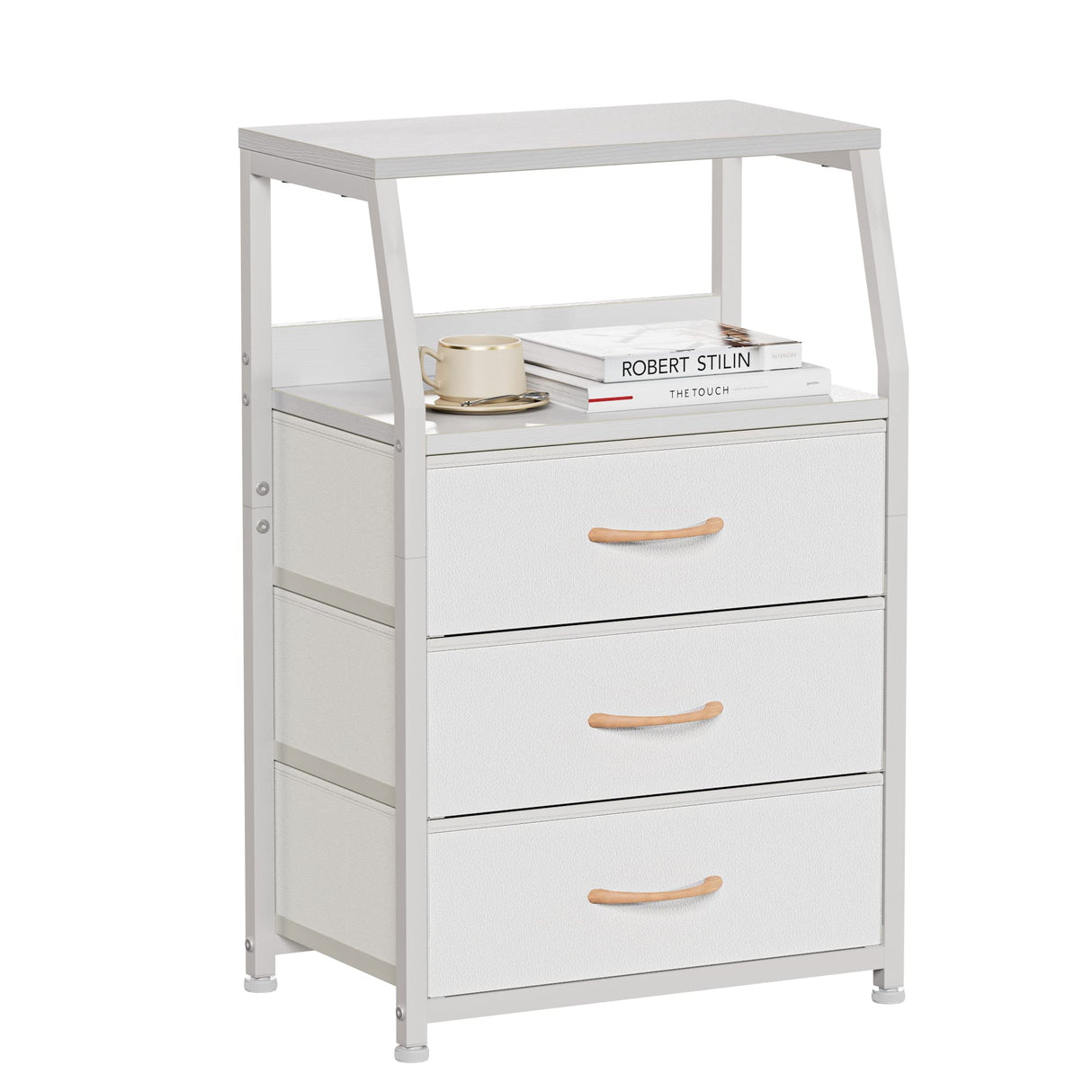 Nightstand with 3 Drawers and 2-Tier Shelf, Small Night Stand