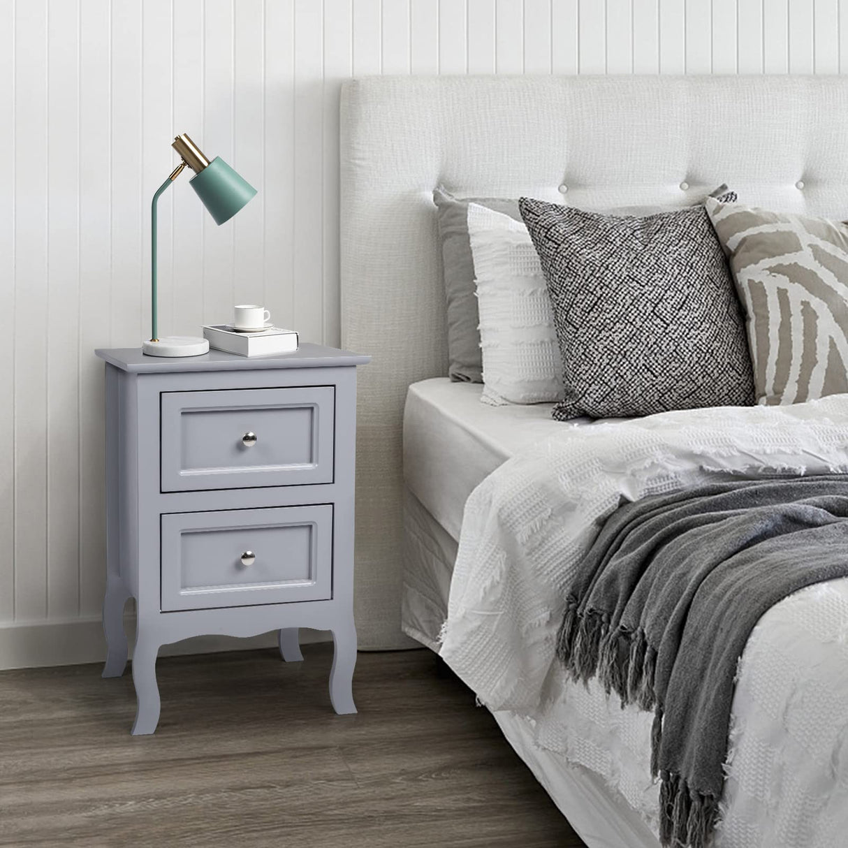 Gray Nightstand Set of 2, Nightstands with 2 Drawers, Bed Side Table/Night Stand