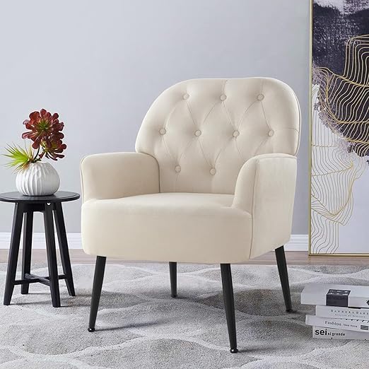 Accent Chair for Living Room, Button Velent Armchair, Single Sofa Chair with Arms