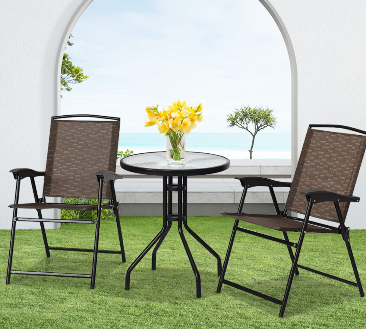 3 Pieces Patio Bistro Set, Outdoor Folding Chairs & Table Set