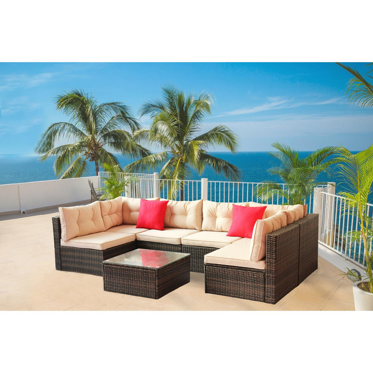 Patio Furniture Set Pe Rattan Sectional Garden Furniture Corner Sofa Set (7 Pieces