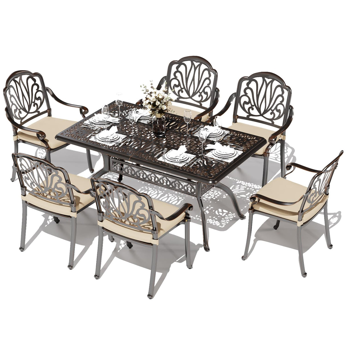 Aluminum Outdoor Dining Set of 6, Retro Patio Dining Table Set with 6 Chairs