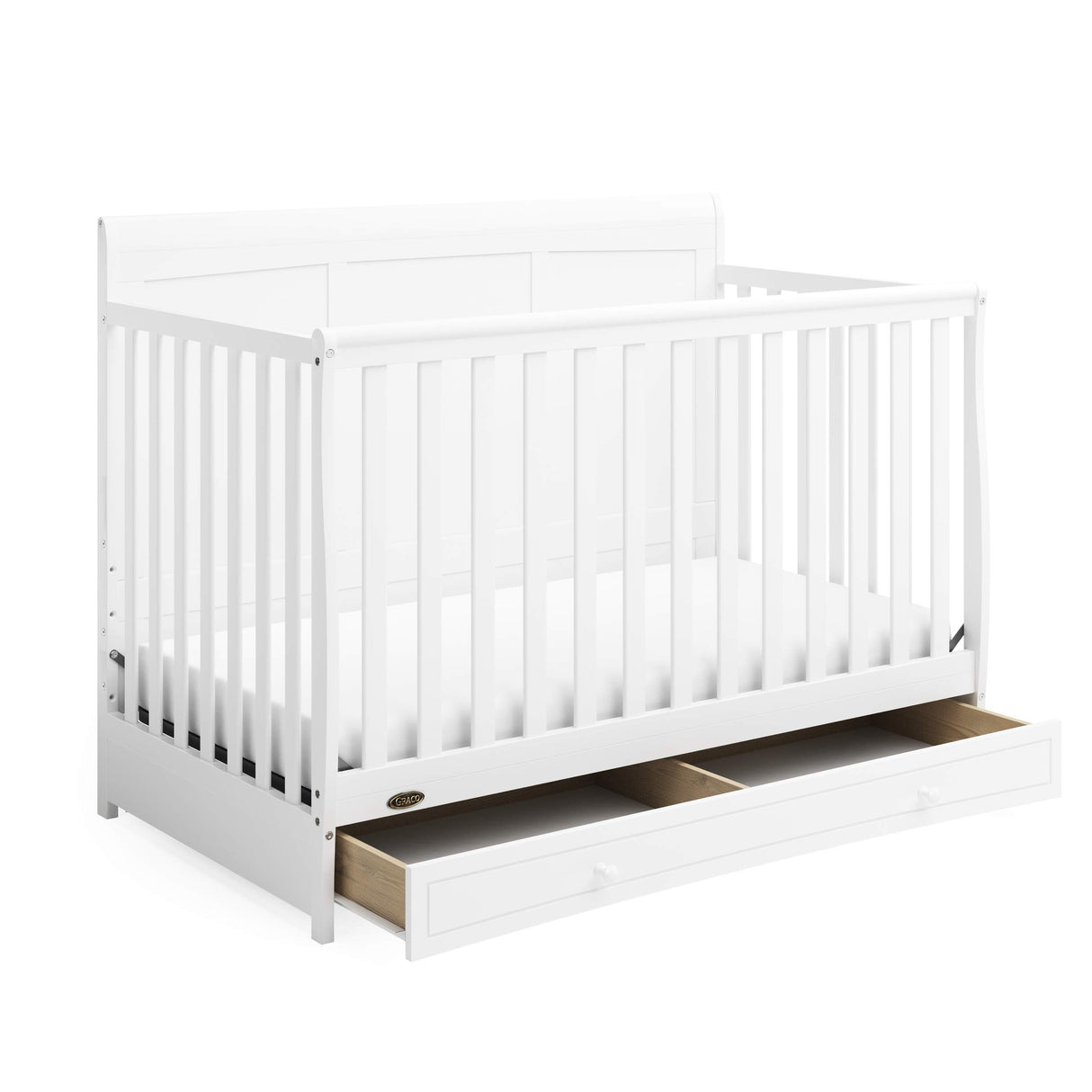 5-in-1 Convertible Crib with Drawer (White) – GREENGUARD Gold Certified, Crib with Drawer Combo, Full-Size Nursery Storage Drawer, Converts to Toddler Bed, Daybed and Full-Size Bed