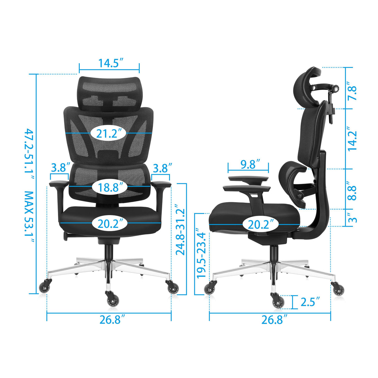 C19 Ergonomic Mesh Office Chair with Adjustable Height Lumbar Support,3D Armrest