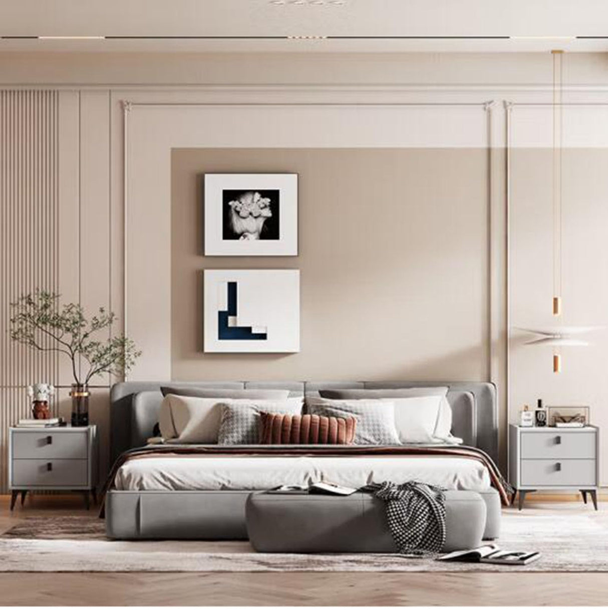 Wood Bedroom Cabinet Storage Leather Art Bedside Cabinet