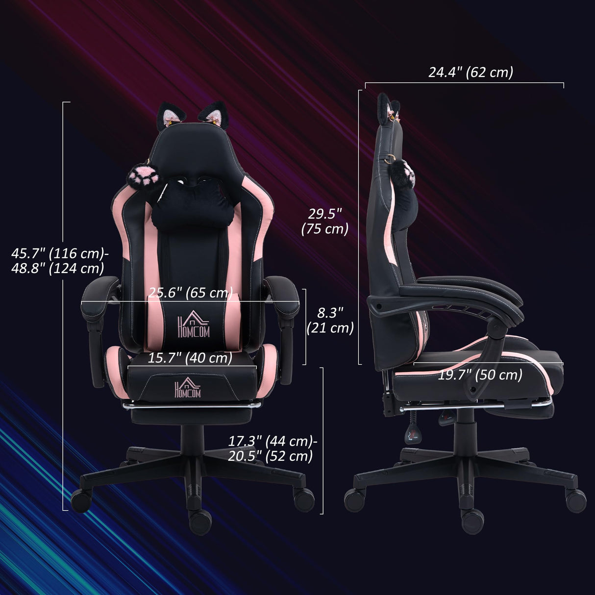 Racing Gaming Chair with Cat Ears - Reclining Computer Chair with Footrest