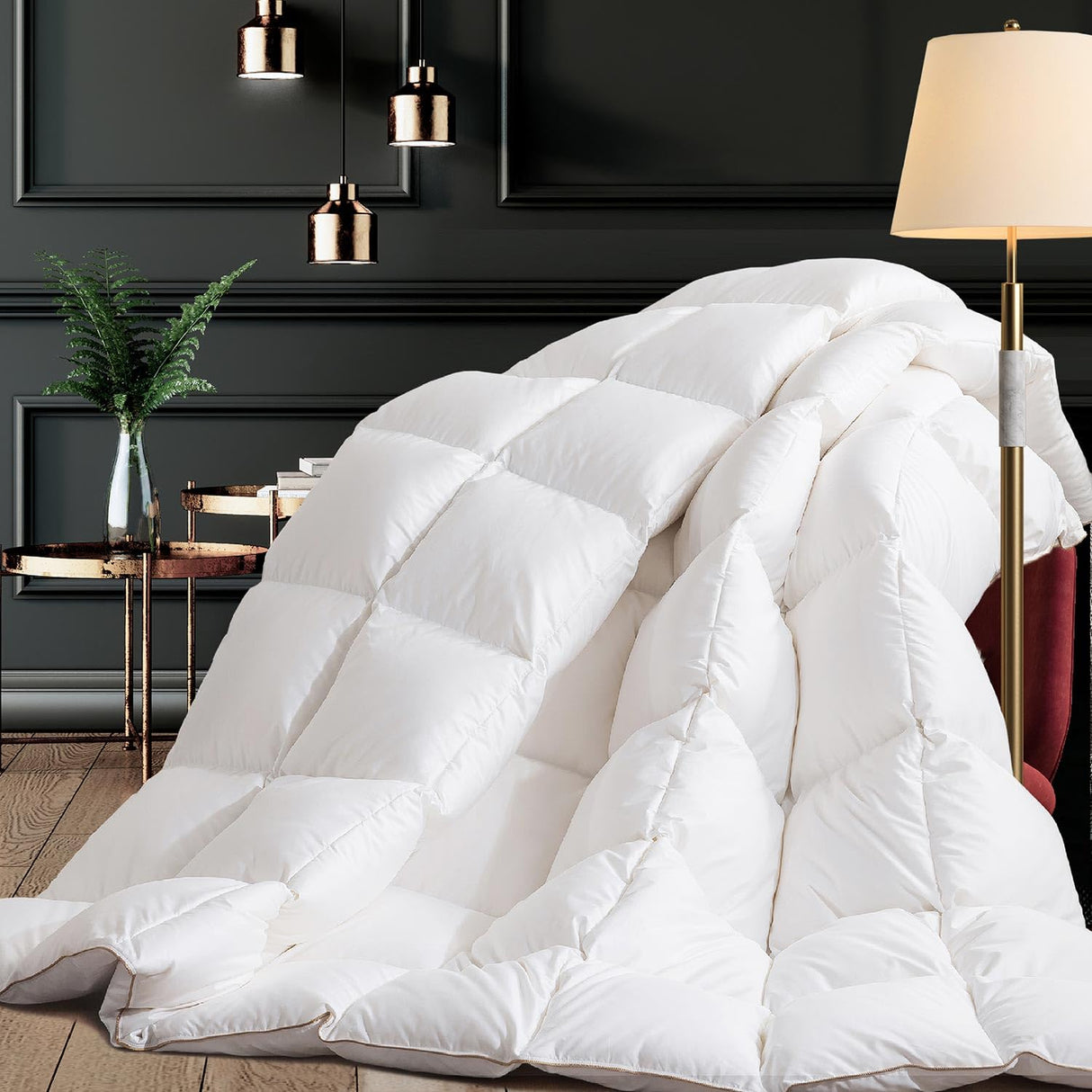 Duck Feather Comforter King, All Season Basic Feather Duvet Insert, 100% Cotton Hotel