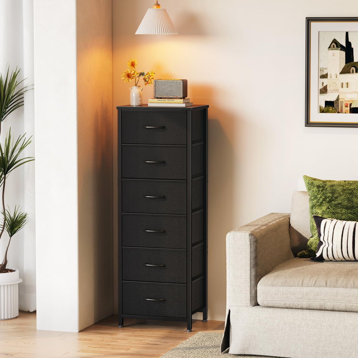 Tall Dresser for Bedroom, Storage Dresser Organizer with 6 Fabric Drawers